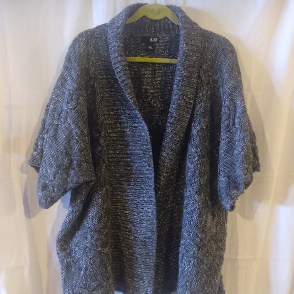 Women's Grey White Cable Short Sleeve Cardigan By a.n.a   Size XL